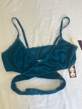 Saki silver Stretch Lace-Trim Teal Bralette with Adjustable Straps